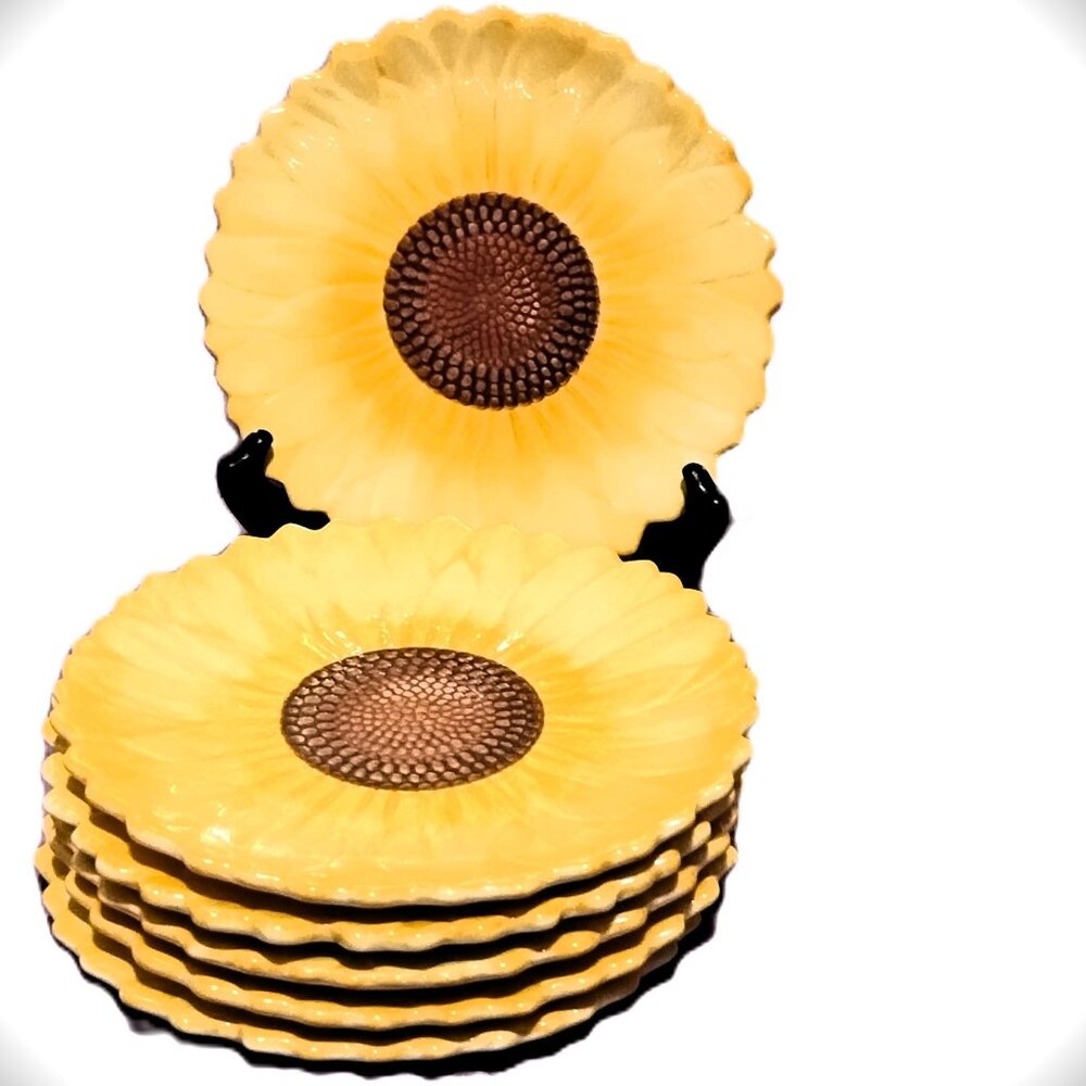 6 PIER1 IMPORTS Sunflower Fields Salad Dessert Plates Set of 6 Handcrafted